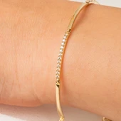 Altın Bileklik - Sıra Taşlı Modern Tasarım Şık 14 Ayar Altın Bileklik - 2