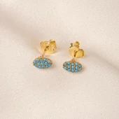 Altın Küpe - 14 Ayar Altın Sıralı Firuze (Turkuaz) Taşlı Küpe - 5