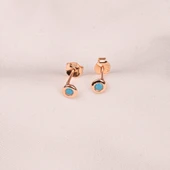 Altın Küpe - 14 Ayar Altın Minimal Firuze (Turkuaz) Taşlı  Küpe - 7