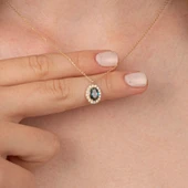 Altın Kolye - Oval Mistik Topaz Taşlı Vintage Tasarım 14 Ayar Altın Kolye thumbnail 3