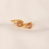 Altın Küpe - 14 Ayar Altın Oval Zultanit Taşlı Tektaş Küpe - 7