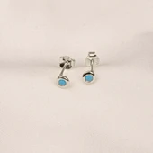 Altın Küpe - 14 Ayar Altın Minimal Firuze (Turkuaz) Taşlı  Küpe - 8