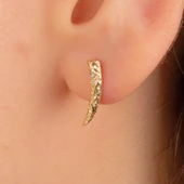 Altın Küpe - 14 Ayar Altın Minimal Taşlı Dövülü Küpe - 1