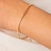 Altın Bileklik - Sıra Taşlı Modern Tasarım Şık 14 Ayar Altın Bileklik - 1