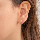 Altın Küpe - 14 Ayar Altın Minimal Taşlı Dövülü Küpe - 3