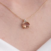 Altın Kolye - 1.15 CT Zultanit 0.20CT Swarovski Modern Tasarım Minimal Doğal Taş 14 Ayar Altın Kolye thumbnail 1