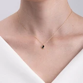 Altın Kolye - Smoky Taşlı Oval Çerçeveli Sade Minimal Tasarım Tarz 14 Ayar Altın Kolye - 4