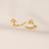 Altın Küpe - 14 Ayar Altın Minimal Taşlı Dövülü Küpe - 4