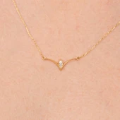 Altın Yüzük - Oval Zirkon Tasarım 14 Ayar Altın Kolye - 3