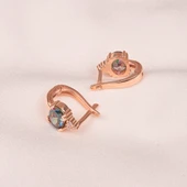 Altın Küpe - 14 Ayar Altın Oval Mistik Topaz Taşlı Tektaş Küpe - 8