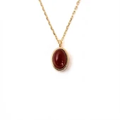 Altın Kolye - Bombeli Akik Taşlı Sade Minimal Tasarım 14 Ayar Altın Kolye - 4