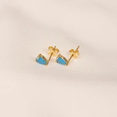 Altın Küpe - 14 Ayar Altın Damla Modelli Firuze (Turkuaz) Taşlı Küpe - 5