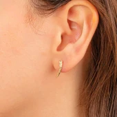 Altın Küpe - 14 Ayar Altın Minimal Taşlı Dövülü Küpe - 2