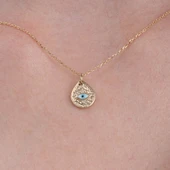 Altın Kolye - Damla Mekik Gözlü Çift Renk Mineli 14 Ayar Altın Kolye - İki Farklı Renkte Altın Kolye thumbnail 2