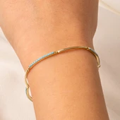 Altın Bileklik - Sıra Firuze (Turkuaz) Taşlı Modern Tasarım Şık 14 Ayar Altın Bileklik - 1