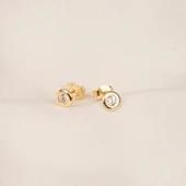 Altın Küpe - 14 Ayar Altın Minimal Yuvarlak Taşlı Küpe - 4