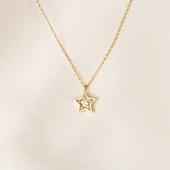 Altın Kolye - Zirkon Taşlı Yıldız Desenli 14 Ayar Altın Kolye - 2