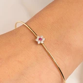 Altın Bilezik - Yakut Taşlı Çiçek Tasarım Zarif 14 Ayar Altın Bilezik - 1