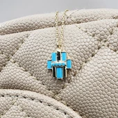 Altın Kolye - Çoklu Baget Enerji 14 Ayar Altın Kolye-Firuze Taşlı Baget Hediye 14 Ayar Altın Kolye - 7