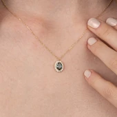 Altın Kolye - Oval Mistik Topaz Taşlı Vintage Tasarım 14 Ayar Altın Kolye thumbnail 2