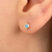 Altın Küpe - 14 Ayar Altın Minimal Firuze (Turkuaz) Taşlı  Küpe - 1