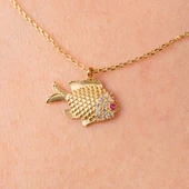 Altın Kolye - Taşlı Balık 14 Ayar Altın Kolye - 2