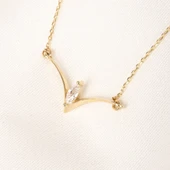 Altın Yüzük - Oval Zirkon Tasarım 14 Ayar Altın Kolye - 7