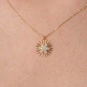 Altın Kolye - Aşk Pusulası Tarz Taşlı Modern Tasarım 14 Ayar Altın Kolye - Aşk Pusulası Şans Kolyesi - 7