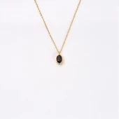 Altın Kolye - Smoky Taşlı Oval Çerçeveli Sade Minimal Tasarım Tarz 14 Ayar Altın Kolye - 2