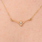 Altın Yüzük - Oval Zirkon Tasarım 14 Ayar Altın Kolye - 1