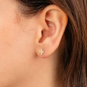 Altın Küpe - 14 Ayar Altın Minimal Yonca Yaprağı Küpe - 3