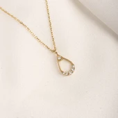 Altın Kolye - İçi Boş 0.30 CT Pırlanta(Signty)Taşlı Damla Figürlü Tasarım Modern 14 Ayar Altın Kolye - 3