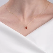 Altın Kolye - Bombeli Akik Taşlı Sade Minimal Tasarım 14 Ayar Altın Kolye - 3