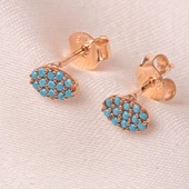 Altın Küpe - 14 Ayar Altın Sıralı Firuze (Turkuaz) Taşlı Küpe - 7