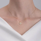 Altın Kolye - Damla Mekik Gözlü Çift Renk Mineli 14 Ayar Altın Kolye - İki Farklı Renkte Altın Kolye thumbnail 3