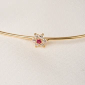 Altın Bilezik - Yakut Taşlı Çiçek Tasarım Zarif 14 Ayar Altın Bilezik - 5