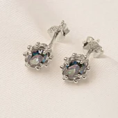 Altın Küpe - 14 Ayar Altın Vintage Tasarım Mistik Topaz Taşlı Küpe - 8