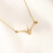 Altın Yüzük - Oval Zirkon Tasarım 14 Ayar Altın Kolye - 6