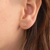 Altın Küpe - 14 Ayar Altın Üç Toplu Minimal Küpe - 2