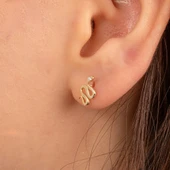 Altın Küpe - 14 Ayar Altın Yılan Desenli Taşlı Minimal Küpe - 1