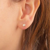 Altın Küpe - 14 Ayar Altın Minimal Yuvarlak Taşlı Küpe - 2