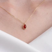 Altın Kolye - Bombeli Akik Taşlı Sade Minimal Tasarım 14 Ayar Altın Kolye - 1