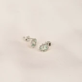 Altın Küpe - 14 Ayar Altın Vintage Tasarım Green Topaz (Su Yeşili) Taşlı Küpe - 7