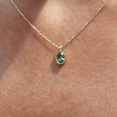 Altın Kolye - 1.05 CT Green Topaz Taşlı 14 Ayar Altın Modern Kolye- Green Topaz Tasarım Hediye Kolye thumbnail 7