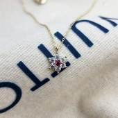 Altın Kolye - Ortası Yakut Taşlı Çiçek 14 Ayar Altın Kolye - 3