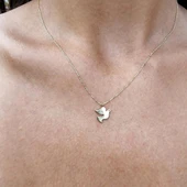 Altın Kolye - Talih Kuşu Taşsız Tasarım Gündelik Hediye Taşsız 14 Ayar Altın Kolye-Güvercin Kolye - 1