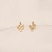 Altın Küpe - 14 Ayar Altın Minimal Taşlı Kaktüs Figürlü Küpe - 5