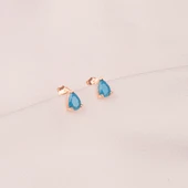 Altın Küpe - 14 Ayar Altın Damla Modelli Firuze (Turkuaz) Taşlı Küpe - 7