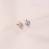 Altın Küpe - 14 Ayar Altın Minimal Kaktüs Modelli Firuze (Turkuaz) Taşlı Küpe - 5