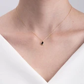 Altın Kolye - Smoky Taşlı Oval Çerçeveli Sade Minimal Tasarım Tarz 14 Ayar Altın Kolye - 3